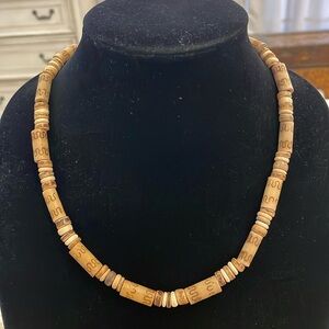 Vintage Brown Tan Native American Style Tribal Wooden Beaded Choker Necklace